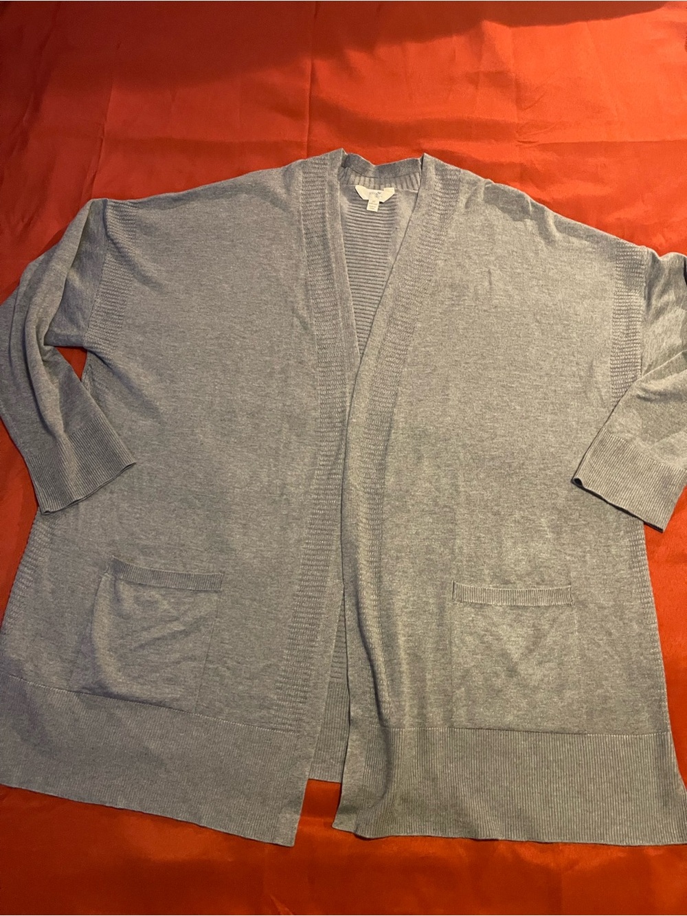 Terra & Sky Light Gray Open-Front Women’s Cardigan with Front Pockets